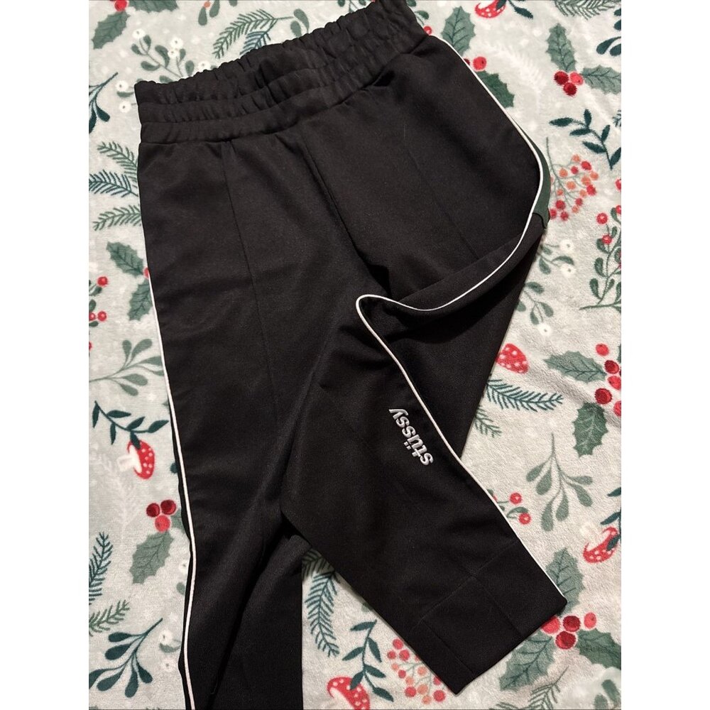 Stussy Trackpants Men’s Size Small Black w/ Green Side Stripe Taping Streetwear